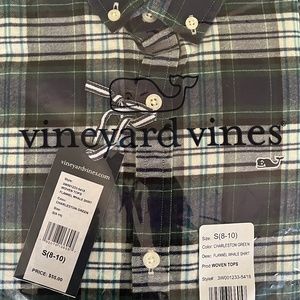 NWT Vineyard Vines boys' 8-10 plaid flannel shirt Charleston Green